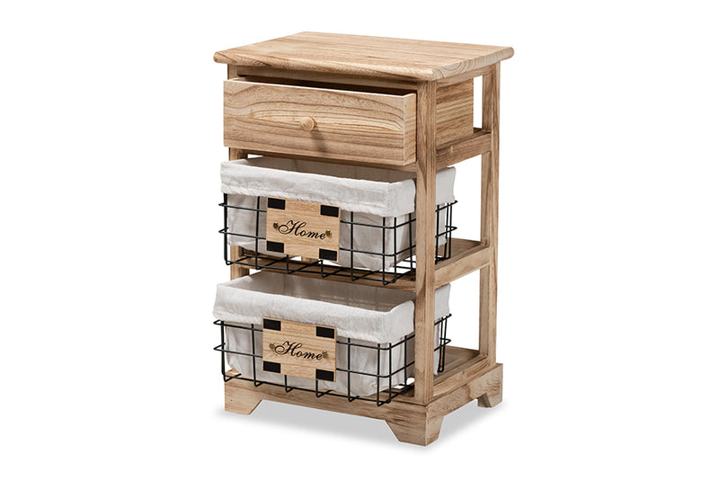 Marion Modern and Contemporary Oak Brown Finished Wood and 1-Drawer End Table w/Baskets