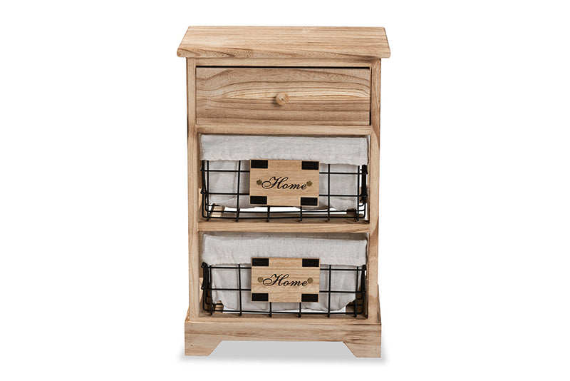 Marion Modern and Contemporary Oak Brown Finished Wood and 1-Drawer End Table w/Baskets