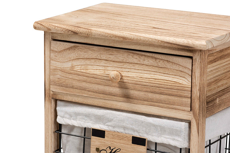 Marion Oak Brown and 1-Drawer End Table w/Baskets Baxton