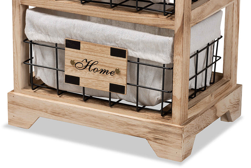 Marion Oak Brown and 1-Drawer End Table w/Baskets Baxton