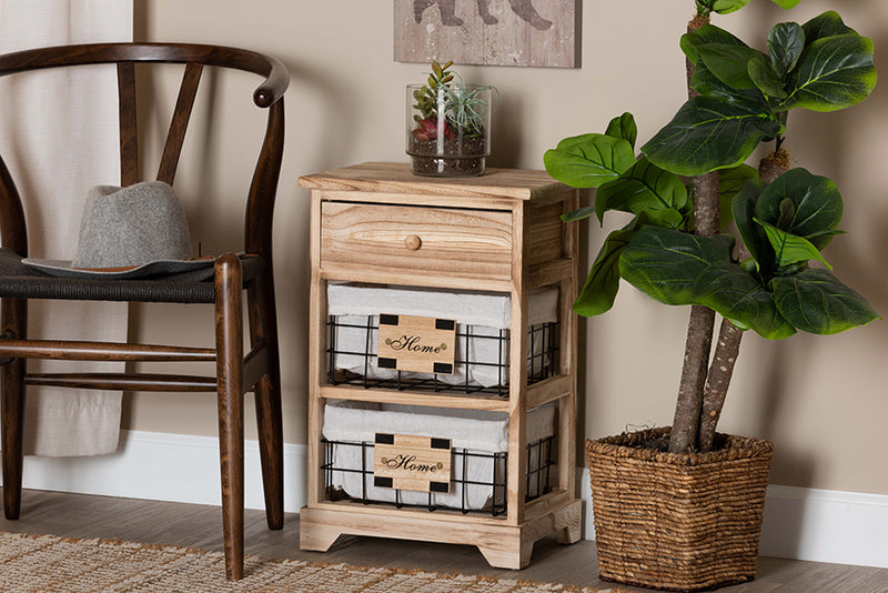 Marion Modern and Contemporary Oak Brown Finished Wood and 1-Drawer End Table w/Baskets