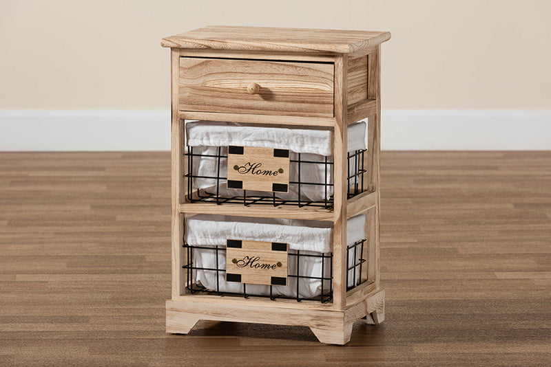 Marion Modern and Contemporary Oak Brown Finished Wood and 1-Drawer End Table w/Baskets