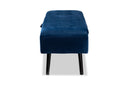 Swindon Navy Blue Velvet Fabric Dark Brown Storage Bench Baxton