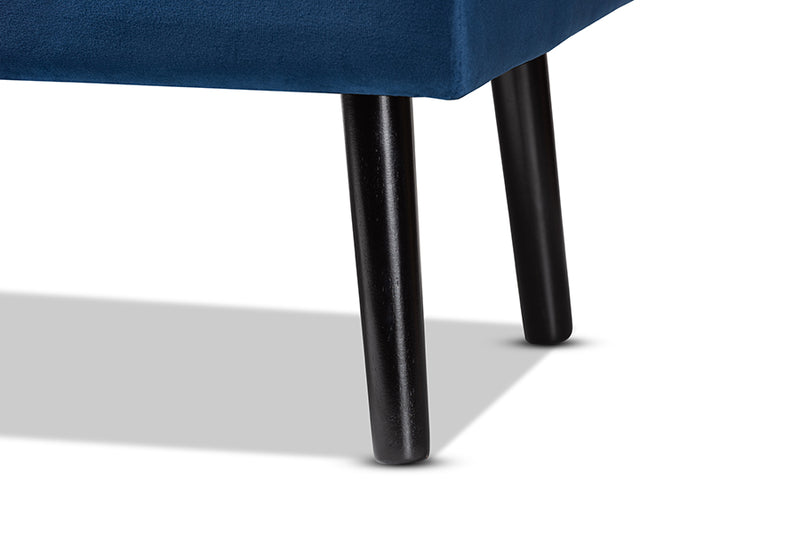 Swindon Modern and Contemporary Navy Blue Velvet Fabric Upholstered and Dark Brown Finished Wood Storage Bench