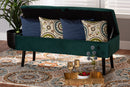 Swindon Green Velvet Fabric Dark Brown Storage Bench Baxton