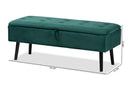 Swindon Green Velvet Fabric Dark Brown Storage Bench Baxton
