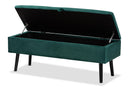 Swindon Green Velvet Fabric Dark Brown Storage Bench Baxton