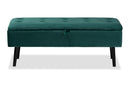 Swindon Green Velvet Fabric Dark Brown Storage Bench Baxton