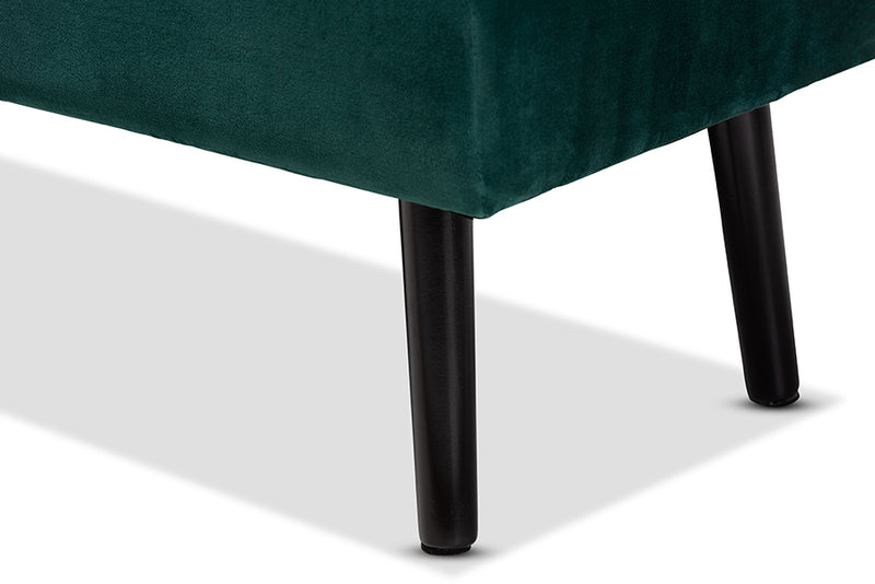 Swindon Modern and Contemporary Green Velvet Fabric Upholstered and Dark Brown Finished Wood Storage Bench