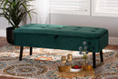 Swindon Green Velvet Fabric Dark Brown Storage Bench Baxton