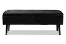 Swindon Black Velvet Fabric Dark Brown Storage Bench Baxton