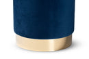 Raya Navy Blue Velvet Fabric Upholstered and Gold Finished Metal Ottoman Baxton