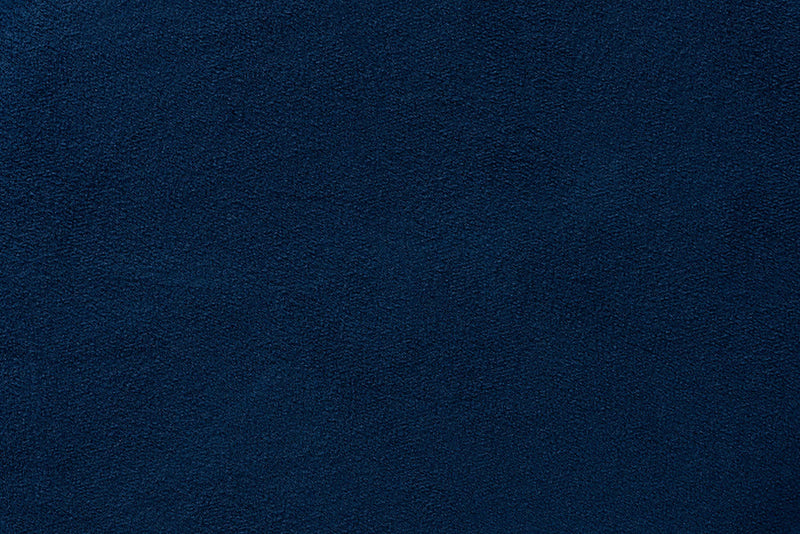 Raya Navy Blue Velvet Fabric Upholstered and Gold Finished Metal Ottoman Baxton