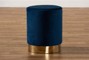 Raya Navy Blue Velvet Fabric Upholstered and Gold Finished Metal Ottoman Baxton