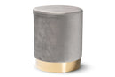 Raya Gray Velvet Fabric Upholstered and Gold Finished Metal Ottoman Baxton