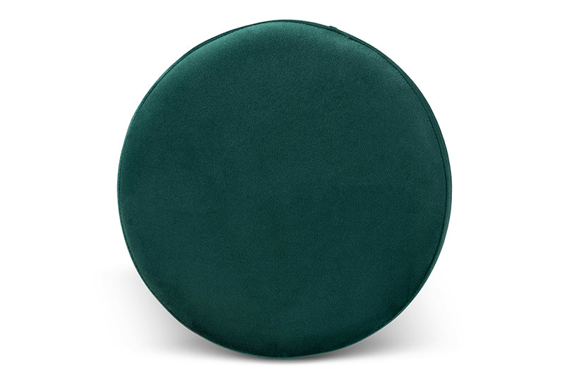 Raya Contemporary Glam and Luxe Green Velvet Fabric Upholstered and Gold Finished Metal Ottoman