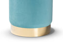 Raya Sky Blue Velvet Fabric Upholstered and Gold Finished Metal Ottoman Baxton