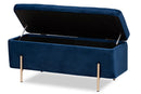 Abigail Navy Blue Velvet Fabric Gold Finished Metal Storage Bench Baxton