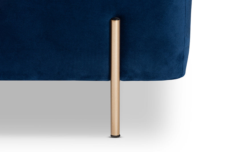 Abigail Contemporary Glam and Luxe Navy Blue Velvet Fabric Upholstered and Gold Finished Metal Storage Bench