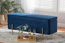 Abigail Navy Blue Velvet Fabric Gold Finished Metal Storage Bench Baxton