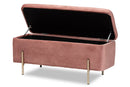 Abigail Blush Pink Velvet Fabric Gold Finished Metal Storage Bench Baxton