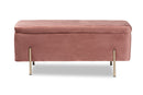 Abigail Blush Pink Velvet Fabric Gold Finished Metal Storage Bench Baxton