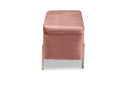Abigail Blush Pink Velvet Fabric Gold Finished Metal Storage Bench Baxton