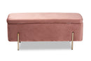 Abigail Blush Pink Velvet Fabric Gold Finished Metal Storage Bench Baxton