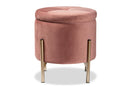 Desma Pink Velvet Fabric Upholstered and Gold Finished Metal Storage Ottoman Baxton