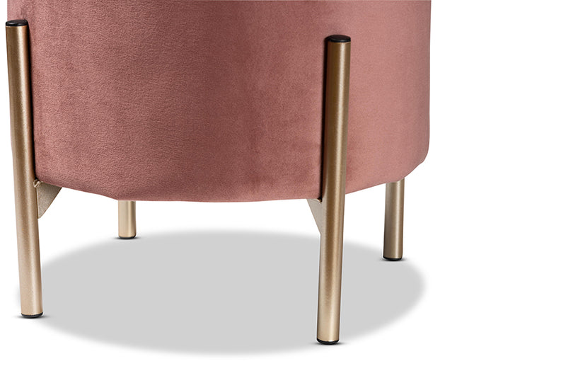 Desma Contemporary Glam and Luxe Pink Velvet Fabric Upholstered and Gold Finished Metal Storage Ottoman