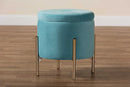 Desma Sky Blue Velvet Fabric Upholstered and Gold Finished Metal Storage Ottoman Baxton