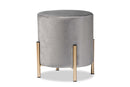 Bisset Gray Velvet Fabric Upholstered and Gold Finished Metal Ottoman Baxton