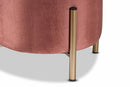 Bisset Pink Velvet Fabric Upholstered and Gold Finished Metal Ottoman Baxton
