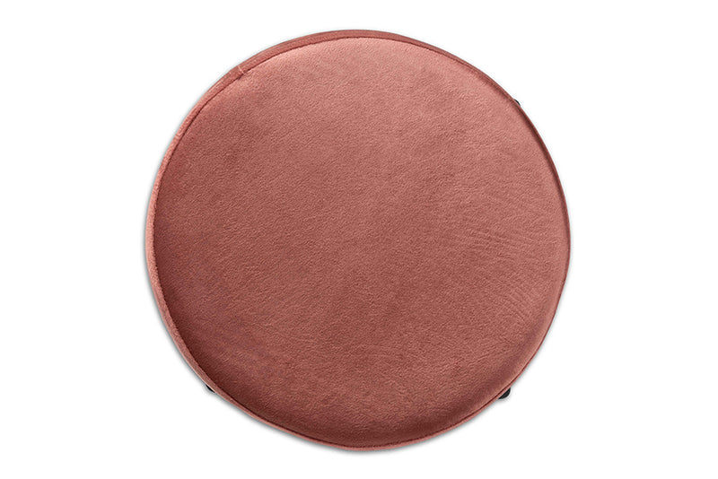 Bisset Contemporary Glam and Luxe Pink Velvet Fabric Upholstered and Gold Finished Metal Ottoman