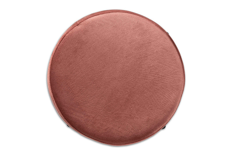 Bisset Pink Velvet Fabric Upholstered and Gold Finished Metal Ottoman Baxton