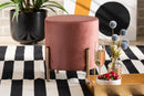 Bisset Pink Velvet Fabric Upholstered and Gold Finished Metal Ottoman Baxton