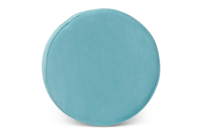 Bisset Sky Blue Velvet Fabric Upholstered and Gold Finished Metal Ottoman Baxton