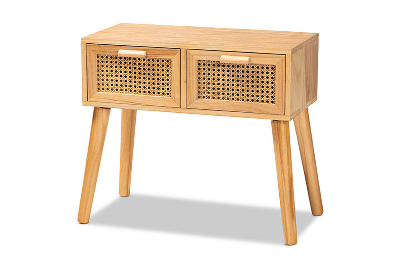 Librina Oak Brown 2-Drawer Console Table w/Rattan Baxton