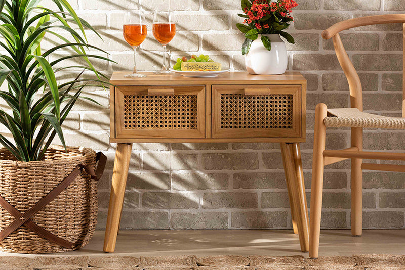 Librina Oak Brown 2-Drawer Console Table w/Rattan Baxton