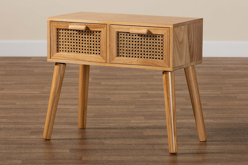 Librina Oak Brown 2-Drawer Console Table w/Rattan Baxton