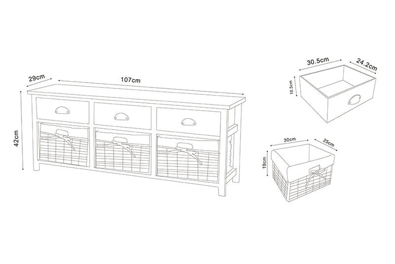 Tamara Modern and Contemporary Light Gray Finished Wood 3-Drawer Storage Bench w/Baskets