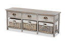 Tamara Light Gray 3-Drawer Storage Bench w/Baskets Baxton