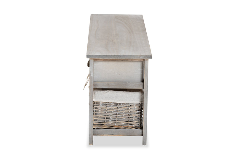 Tamara Modern and Contemporary Light Gray Finished Wood 3-Drawer Storage Bench w/Baskets