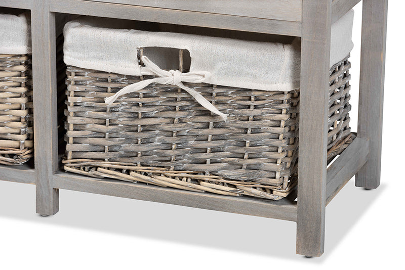 Tamara Modern and Contemporary Light Gray Finished Wood 3-Drawer Storage Bench w/Baskets