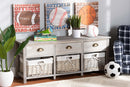 Tamara Light Gray 3-Drawer Storage Bench w/Baskets Baxton