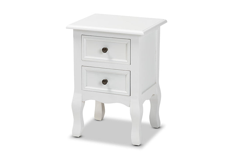 Bergen White 2-Drawer End Table Baxton