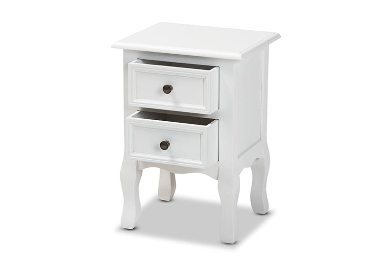Bergen White 2-Drawer End Table Baxton