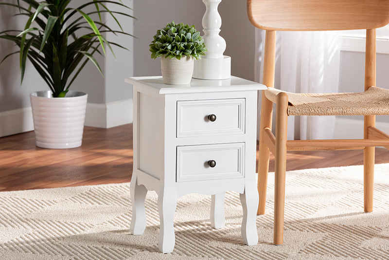 Bergen Classic and Traditional White Finished Wood 2-Drawer End Table