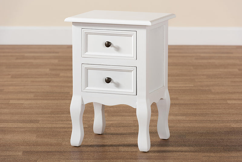 Bergen Classic and Traditional White Finished Wood 2-Drawer End Table