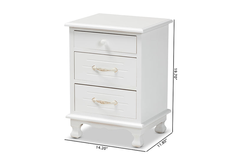 Edouard Classic and Traditional White Finished Wood 3-Drawer End Table